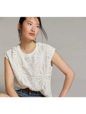 Corey Lynn Calter Tina White Lace Floral Palm Top